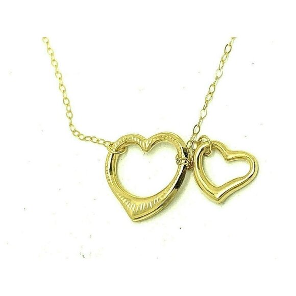Double Heart Shape Pendant 10k Yellow Gold 16'' Necklace Women's Kids Je… - Picture 1 of 12